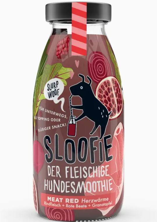 Sloofie Meat Red – Smoothie au bœuf et aux fruits rouges pour chien 250 ml (Lot de 3)