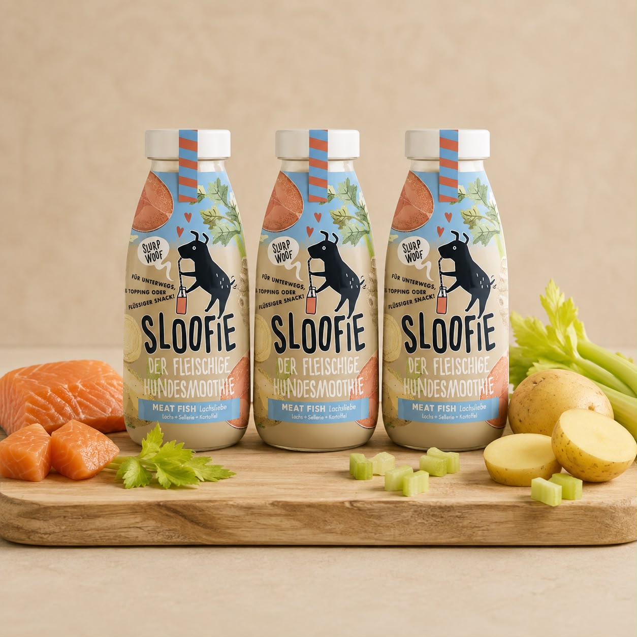 Sloofie Meat Fish – Smoothie au saumon pour chien 250 ml (Lot de 3)