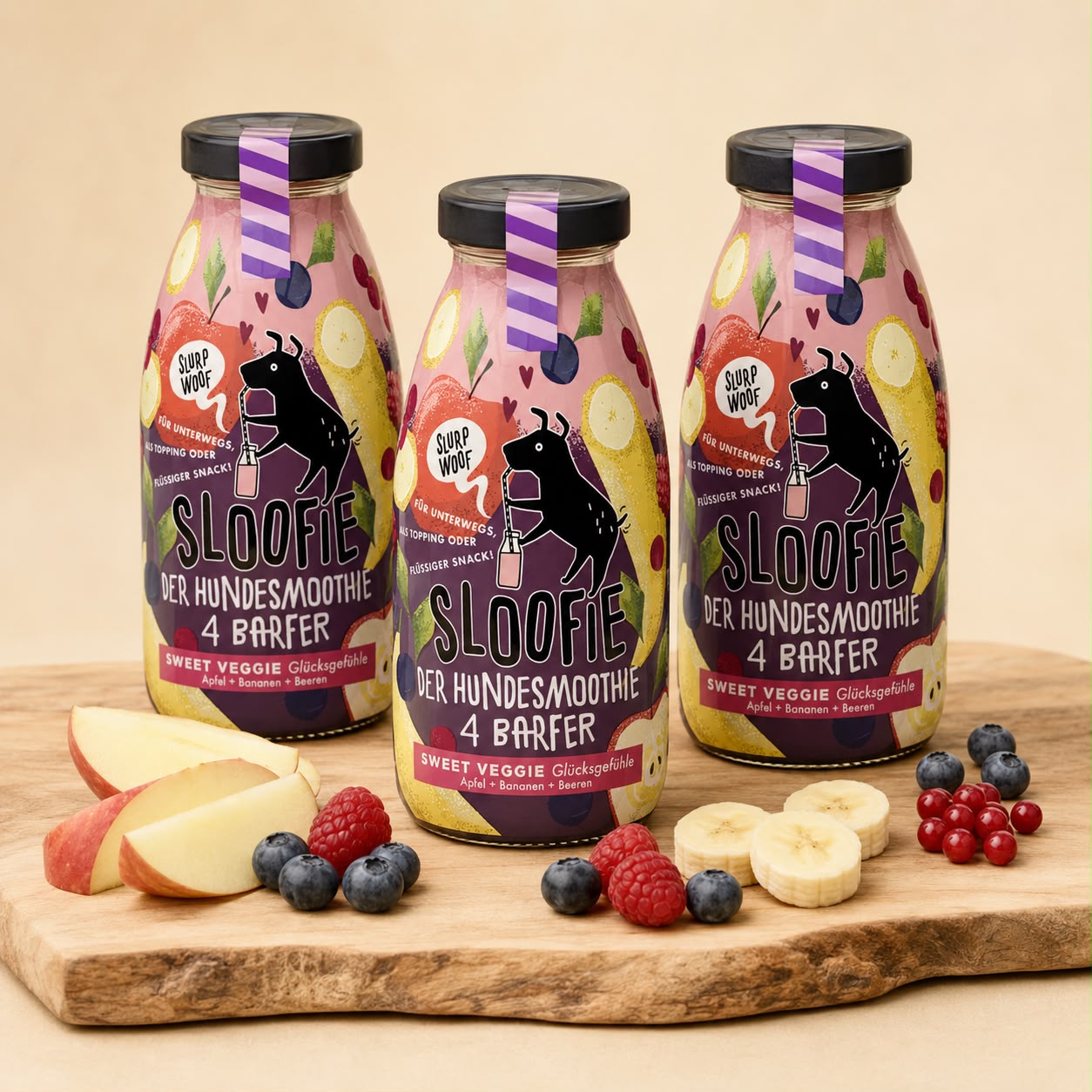 Sloofie Sweet Veggie – Smoothie aux fruits pour chien 250 ml (Lot de 3)